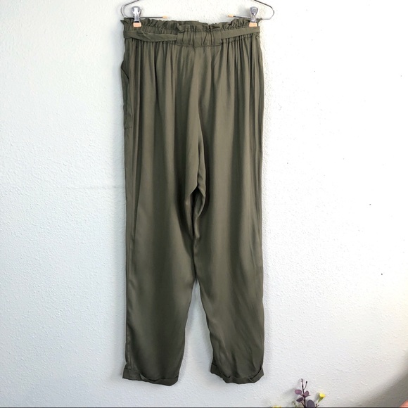 Nick Paperbag Olive Tie Waist Belted Cuffed Pants - Picture 8 of 8